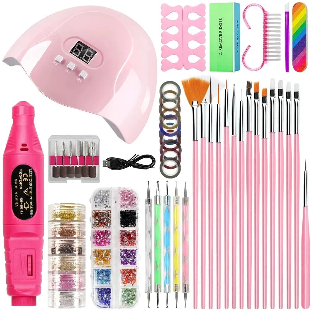 Set Manicure with UV lamp and nail drill Kit dust Glitter for acrylic nail art accessories decoration DIY tools