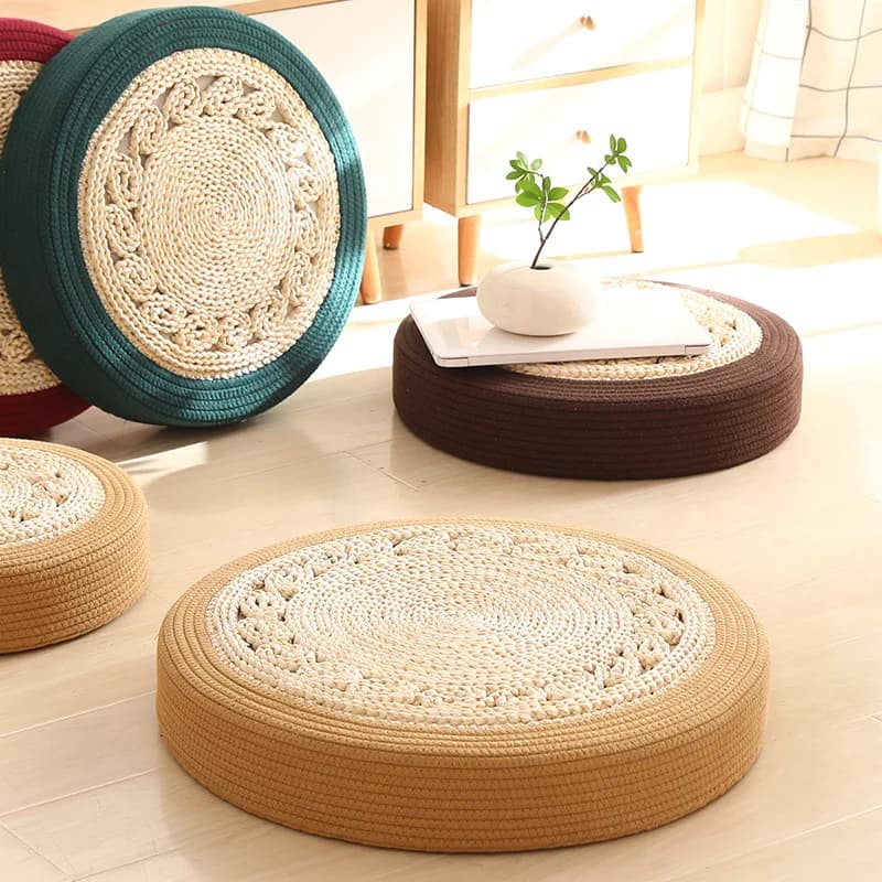 Corn Husk Woven Cushion, Kneeling Pad & Tatami Floor Ottoman, Lazy Meditation Seat for Home, Yoga, Prayer, Japanese Style