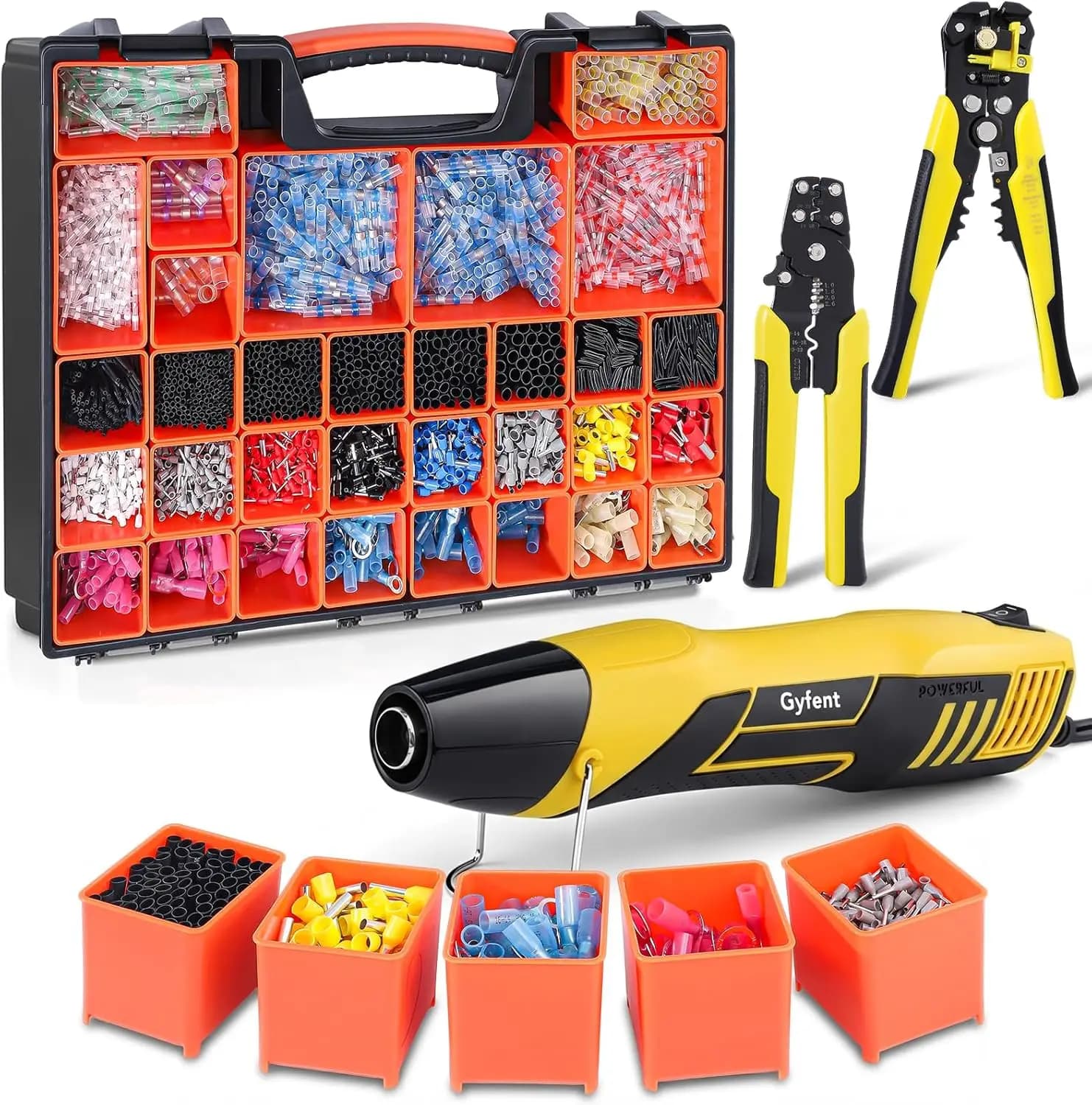Kit Pistola Termica 3-in-1 da 350W con Spellafili, Crimpatrice e 3588 Pezzi di Accessori per Tubi Termorestringenti per Settore Automobilistico, Marino e Fai-da-te