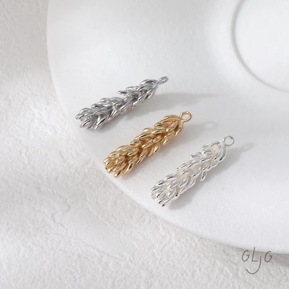 4 pezzi in ottone placcato oro 14 carati con ciondolo a forma di grano, materiale per bracciale, gioielli fai da te, forniture per accessori