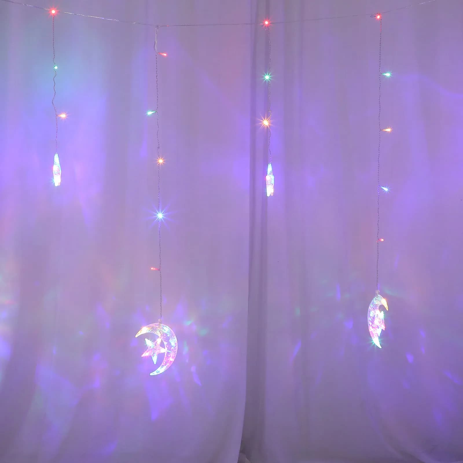 Luci a stringa a LED a forma di stella e luna da 2,5 m, 138 LED, a batteria, bianco caldo, per matrimoni, Natale, feste, decorazioni interne ed esterne