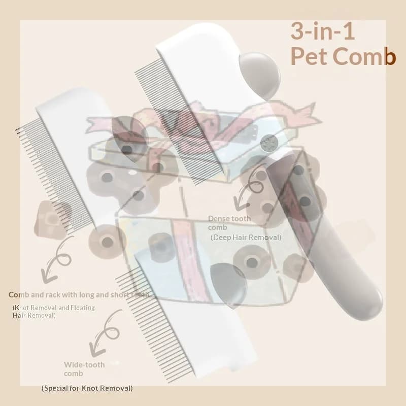 【CC】3 In 1 Pet Grooming Comb With Three Replaceable Heads Removes Tangles Loose Fur Perfect For Dogs Cats Daily Home Grooming
