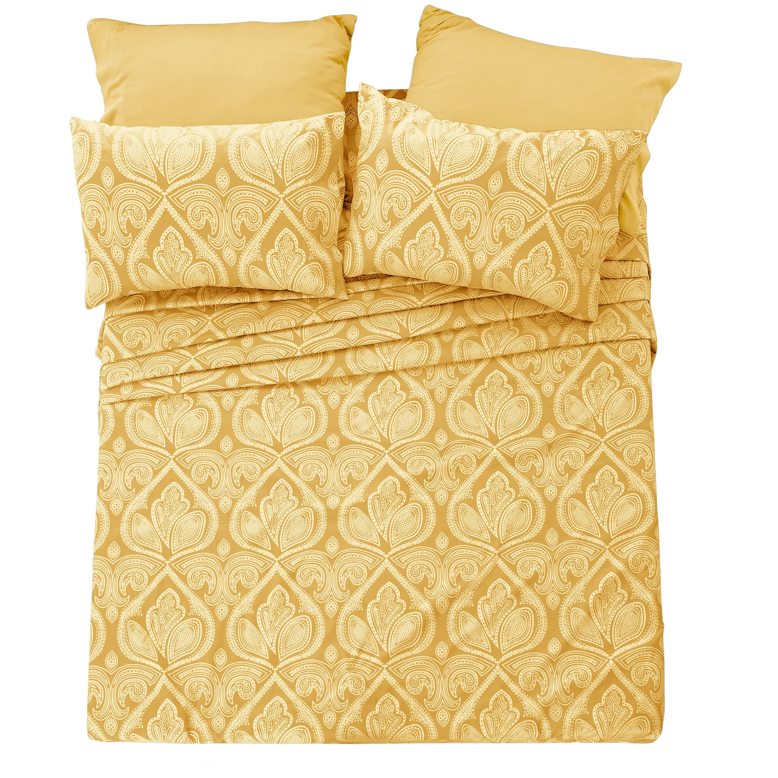 Set di lenzuola Paisley da 6/4 pezzi – Lenzuola morbide spazzolate in 100% poliestere, senza pieghe, lenzuolo con angoli profondi, lenzuola stampate di lusso, comfort per tutte le stagioni