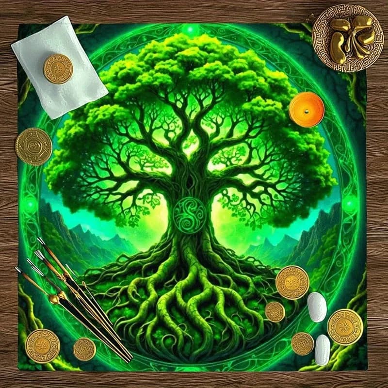 Tovaglia per Carte dei Tarocchi 'Luce Misteriosa dell'Albero della Vita', Decorazione a Tema Magico, Tovaglia per Altare, Decorazione Misteriosa per la Casa