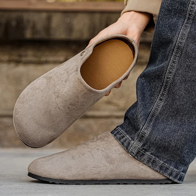 Men Suede Leather Slippers Mules Women Comfort Potato Shoes Fashion Footbed Mens Clog Shoes with Arch Support Cork Winter Shoes