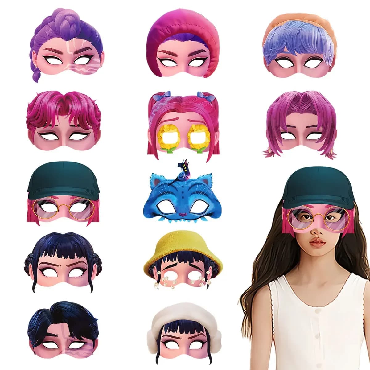 12 Maschere Anime K-pop Cartoon per Bambini, Accessori per Feste di Compleanno, Cosplay, Decorazioni Fotografiche per Ragazzi e Ragazze, Perfette come Regali e Gadget per Feste