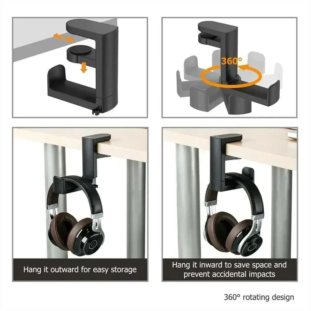 Support for Headphone Hook with 360 Rotating Headphone Holder Adjustable Headphone Brace for PC Desk Hook with Universal Cable Clip