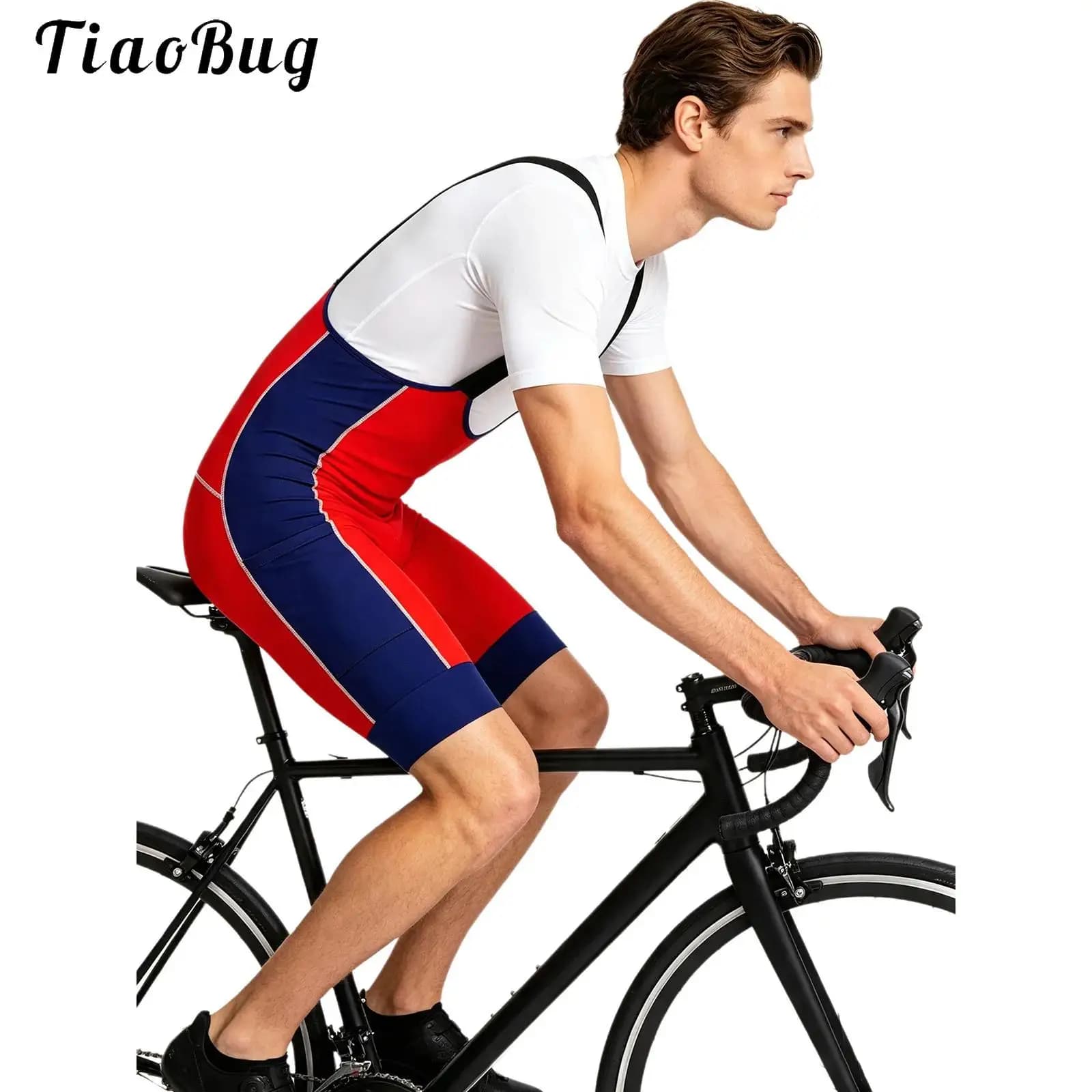 Men Cycling Bib Shorts Quick-dry Stretchy Color Block Riding Shorts Cross Back Wide Shoulder Straps 3D Padded Overall Bottoms