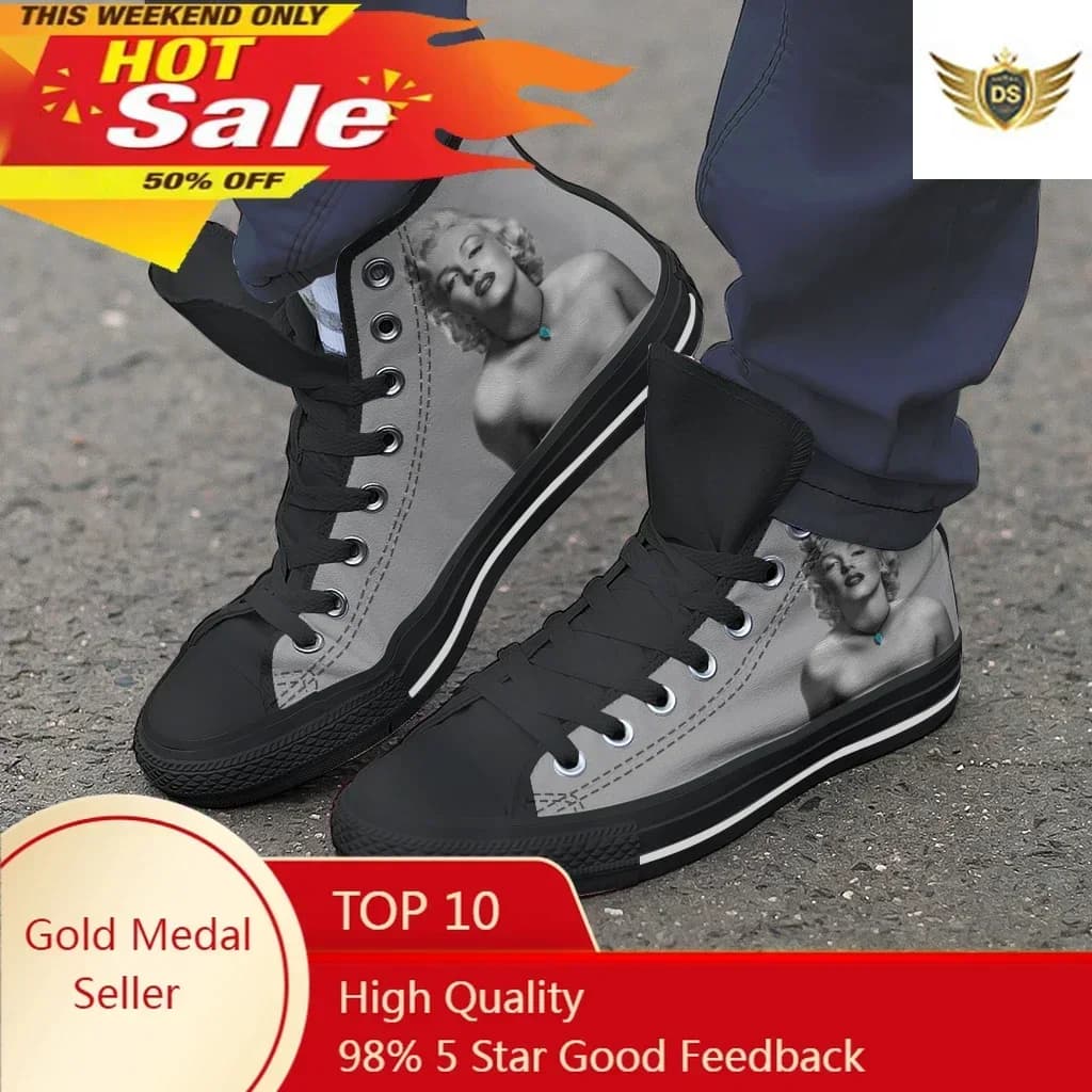 Scarpe di tela alte femminili di nuova moda Scarpe da passeggio originali traspiranti per personaggi Scarpe da ginnastica vulcanizzate con stampa classica