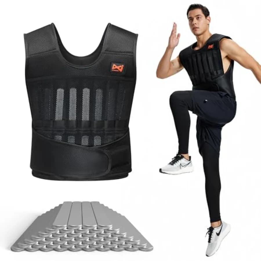 Set of weighted vests Adjustable by 20 kg with Steel Plates - Kit of 5 Pieces for Body Weight Training Includes Weights for Inch and Cables - Ergonomic