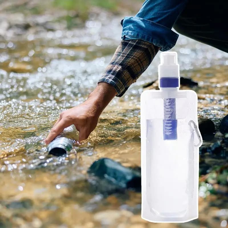 Bottiglia d'acqua pieghevole con filtro Bottiglia depuratore d'acqua Contenitore per filtro per bottiglia d'acqua da 1000 ml Borsa per acqua filtrato esterna riutilizzabile