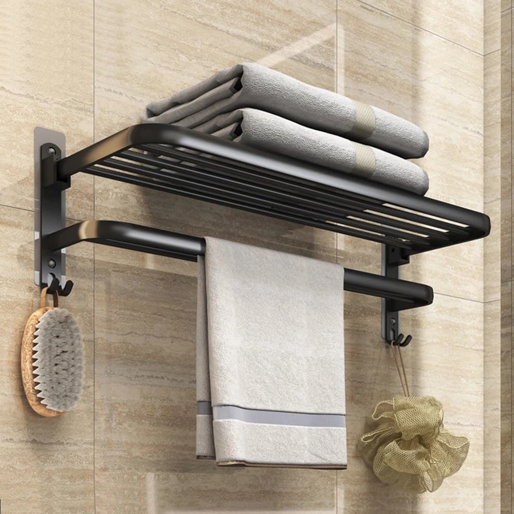 Portasciugamani da bagno con doppi portasciugamani e ganci, portasciugamani da 19 pollici con portasciugamani, portasciugamani (nero, grigio)