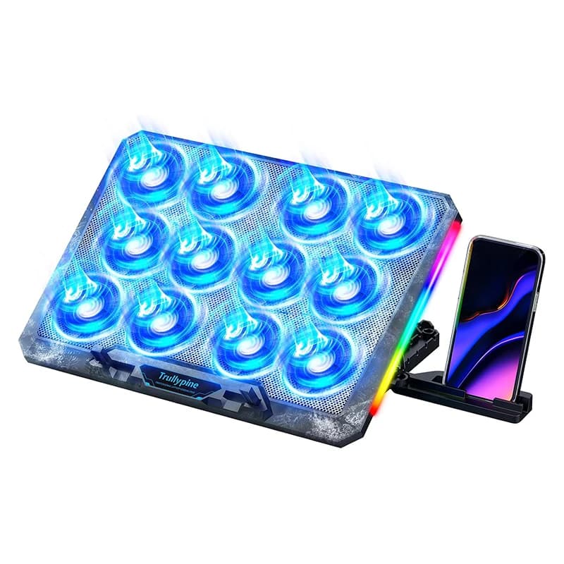 12 Fans RGB Laptop Cooling Pad Heavy Duty Gamer Notebook Cooler Stand With LED Screen For 12-17 Inch Laptop Cooling Fan Base
