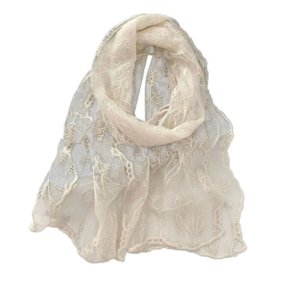 Elegant Long Lace Scarf Breathable Flower Embroidered Neck Protection Scarf Lightweight Solid Color Shawl Headscarf Summer