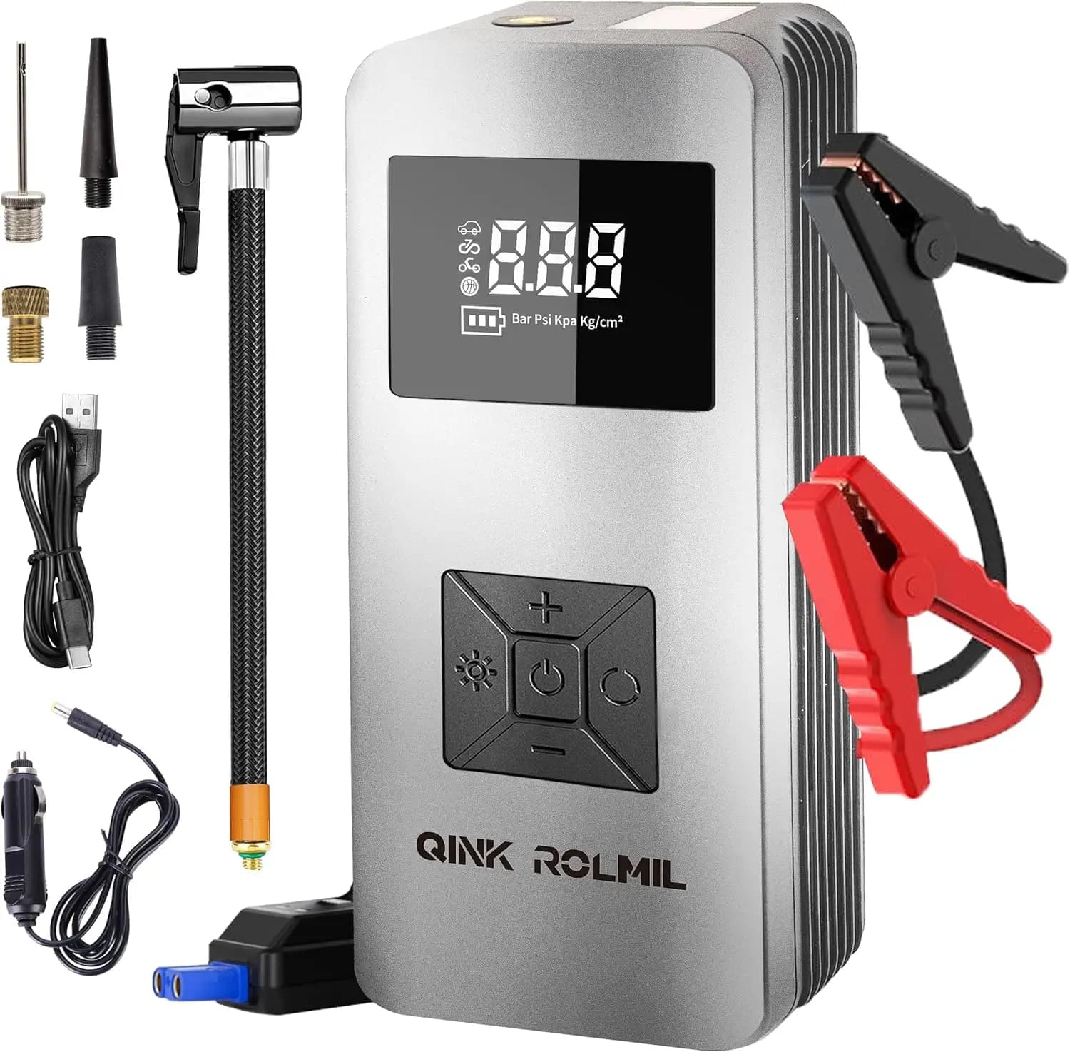Avviatore d'Emergenza per Auto 12V 8000A con Compressore d'Aria, Gonfiatore Pneumatici per Veicoli a Benzina/Diesel, Moto, Biciclette