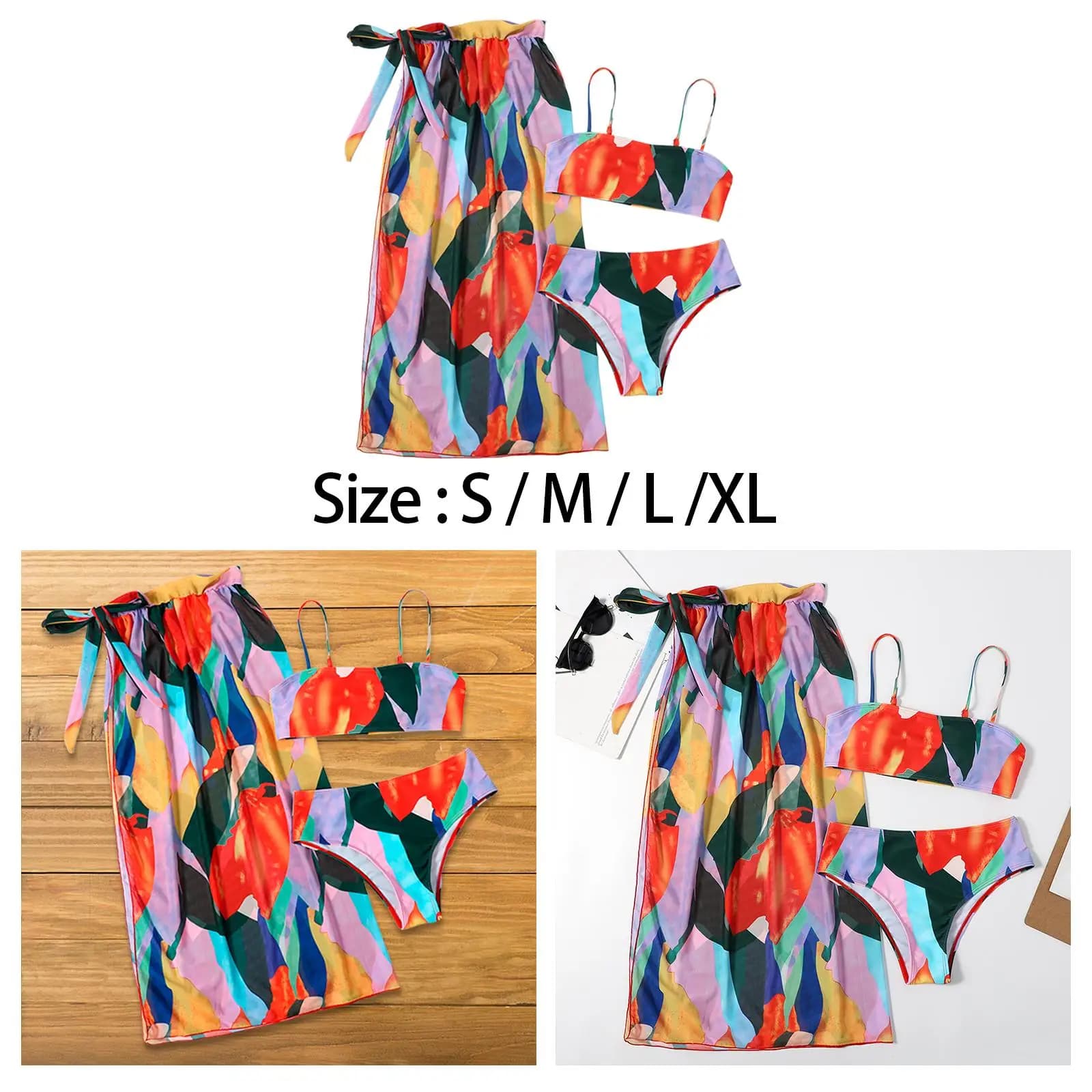 Set Bikini da Donna con Gonna Copricostume, Costume da Bagno Halter, Abbigliamento da Spiaggia