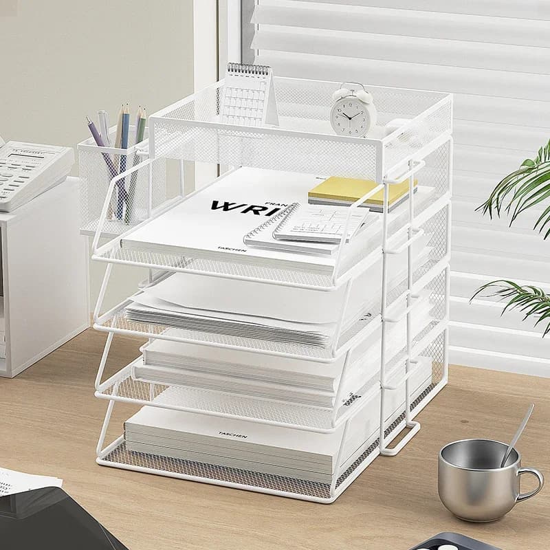 Scatola di file per ufficio Organizzatore di documenti A4 da tavolo Scaffale per documenti laminati impilabile Vassoio portaoggetti per bagno multiuso per la casa