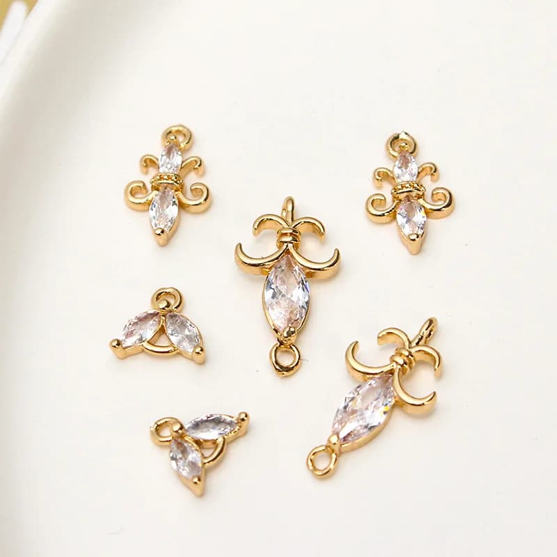 6 pz rame Set zircone strass barca ancora doppio appeso piccola foglia pendente orecchino materiale ciondoli fai da te per la creazione di gioielli