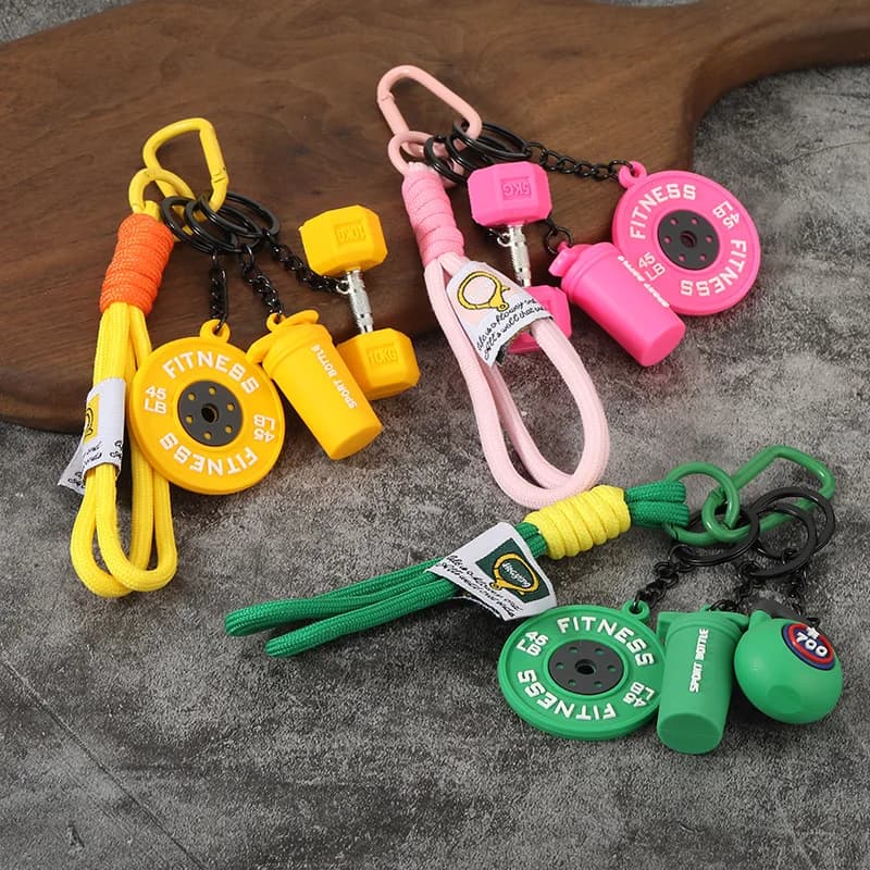 Mini Barbell Plates Keychain with D-shaped Buckle Water Cups Simulation Dumbbells Keyring Creative Bag Charm