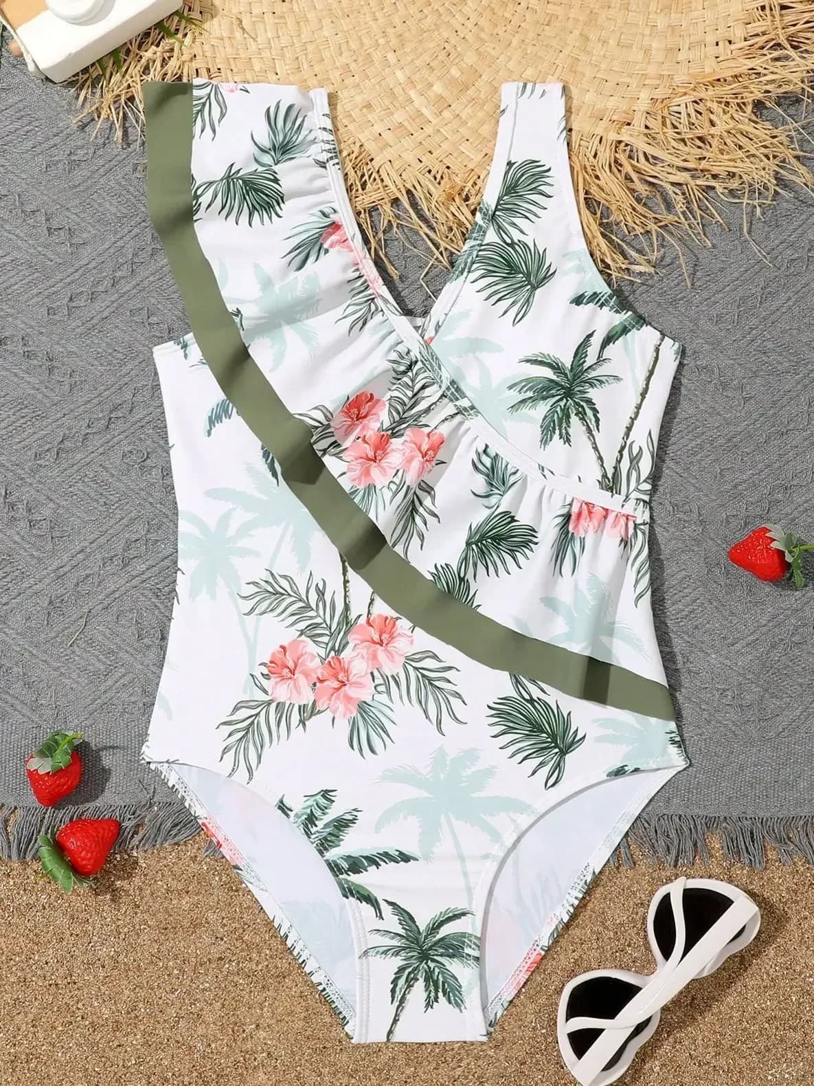 Costume da bagno intero per ragazze e adolescenti per bambini 8-12 anni Costume da bagno estivo con volant per bambini Costume da bagno con stampa floreale Monokini