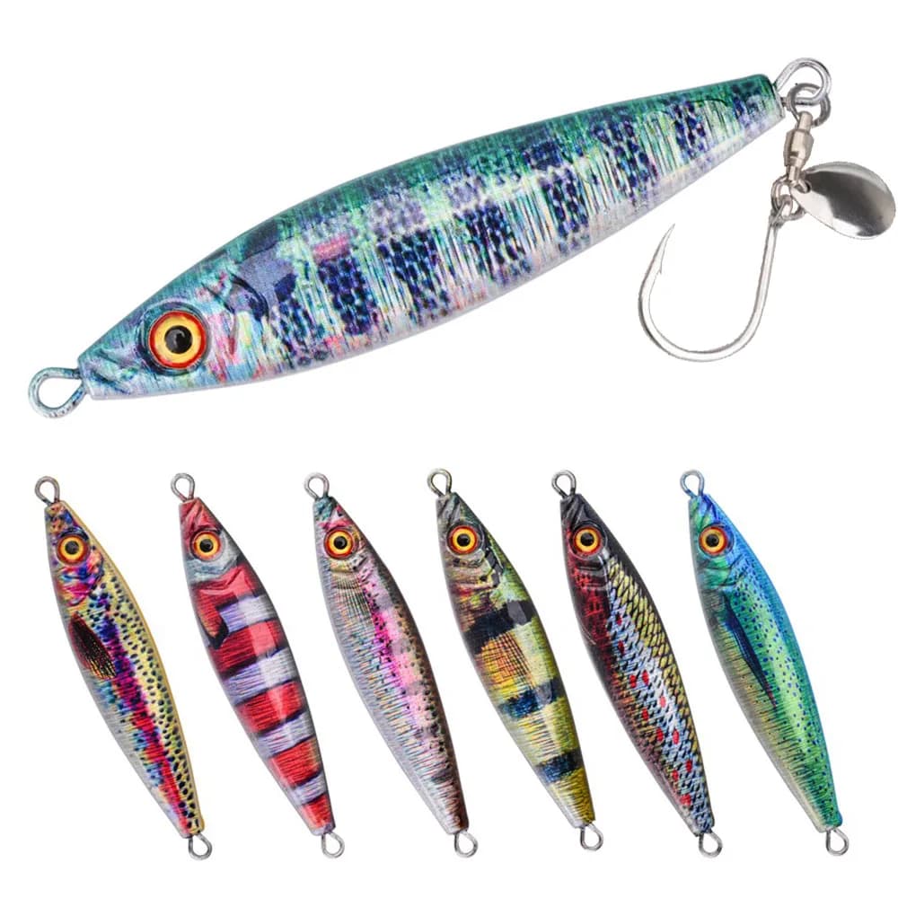 Metal Jig Lure With Spinning Blade Saltwater Slow Jigging Casting Lead Fish Lure Freshwater Sea Fishing Tackle For Bass Mackere