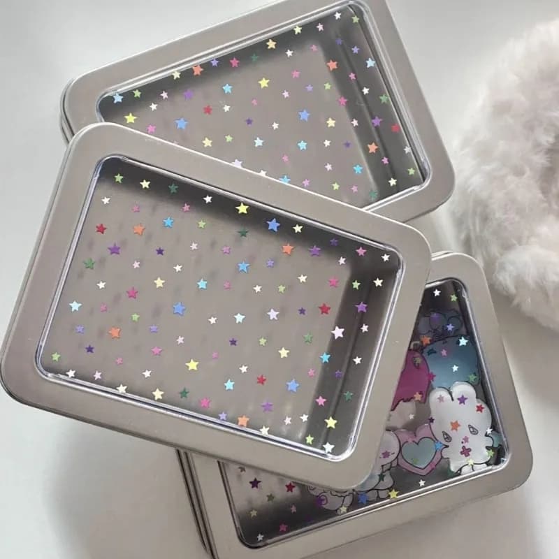 Colorful Star Earring Storage Tin Box Four Leaf Clover Design Simple Desktop Organizer Small Card Badge Storage Box