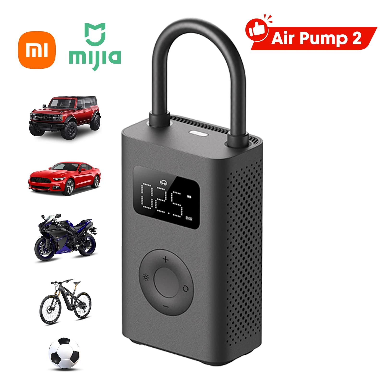Pompa d'aria elettrica Xiaomi Mijia 2 Pro / 2 / 2D per gonfiaggio pneumatici | Compressore d'Aria Portatile 150Psi | Pompa per Auto, Moto, Bicicletta, Scooter | LED Type-C Xiaomi