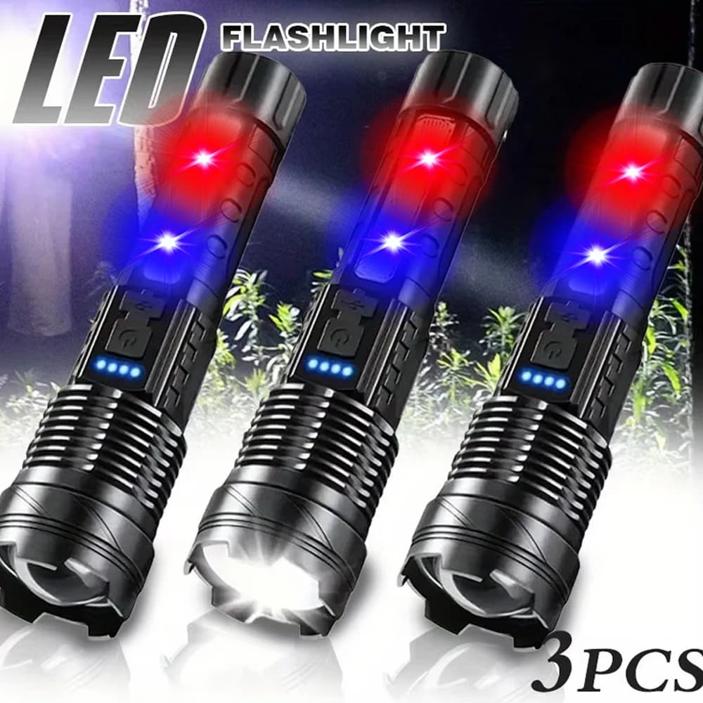 Potente torcia a LED XHP50 Torcia impermeabile con luce laterale 7 modalità Lanterna da pesca da campeggio Lampada zoom ricaricabile di tipo C