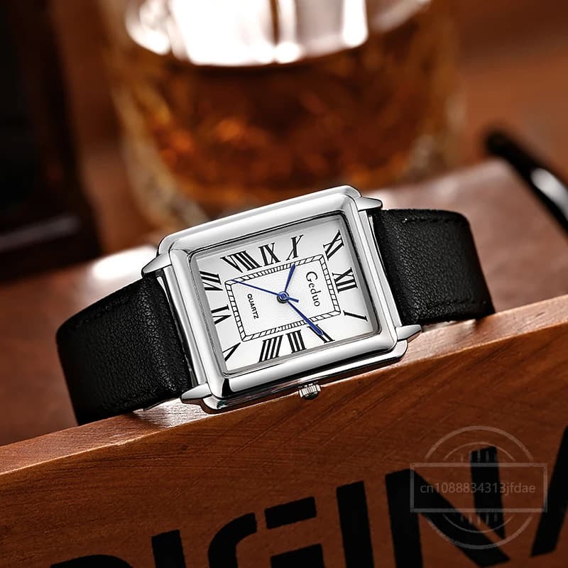 New Design Fashion Rectangular dial Quartz watch for men casual leather strap luxury work wristwatch Relogio Masculino