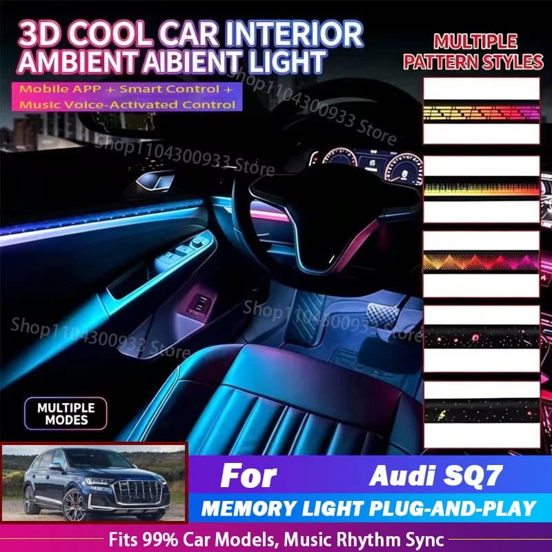 For Audi SQ7 LED Car Interior Ambient Strip Lights RGB Fiber Optic Atmosphere Neon Lighting APP Auto Decorative Lamps