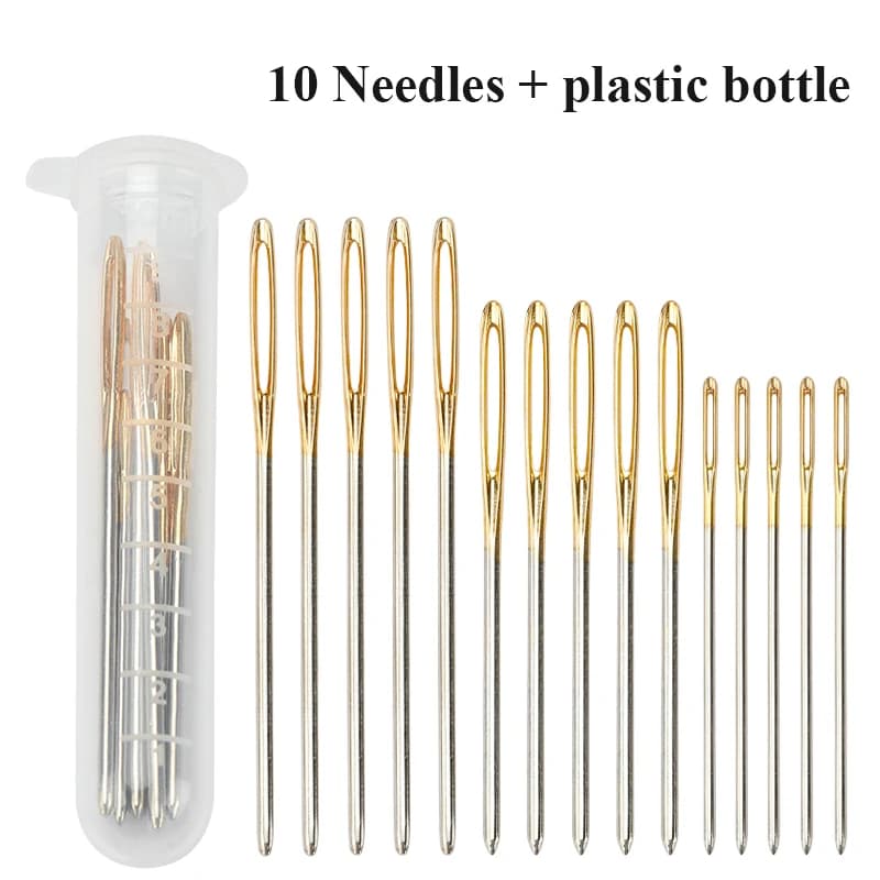 10 pz/set grande occhio smussato filo di acciaio inossidabile ferri da maglia aghi per cucire in pelle strumenti per cucire a mano