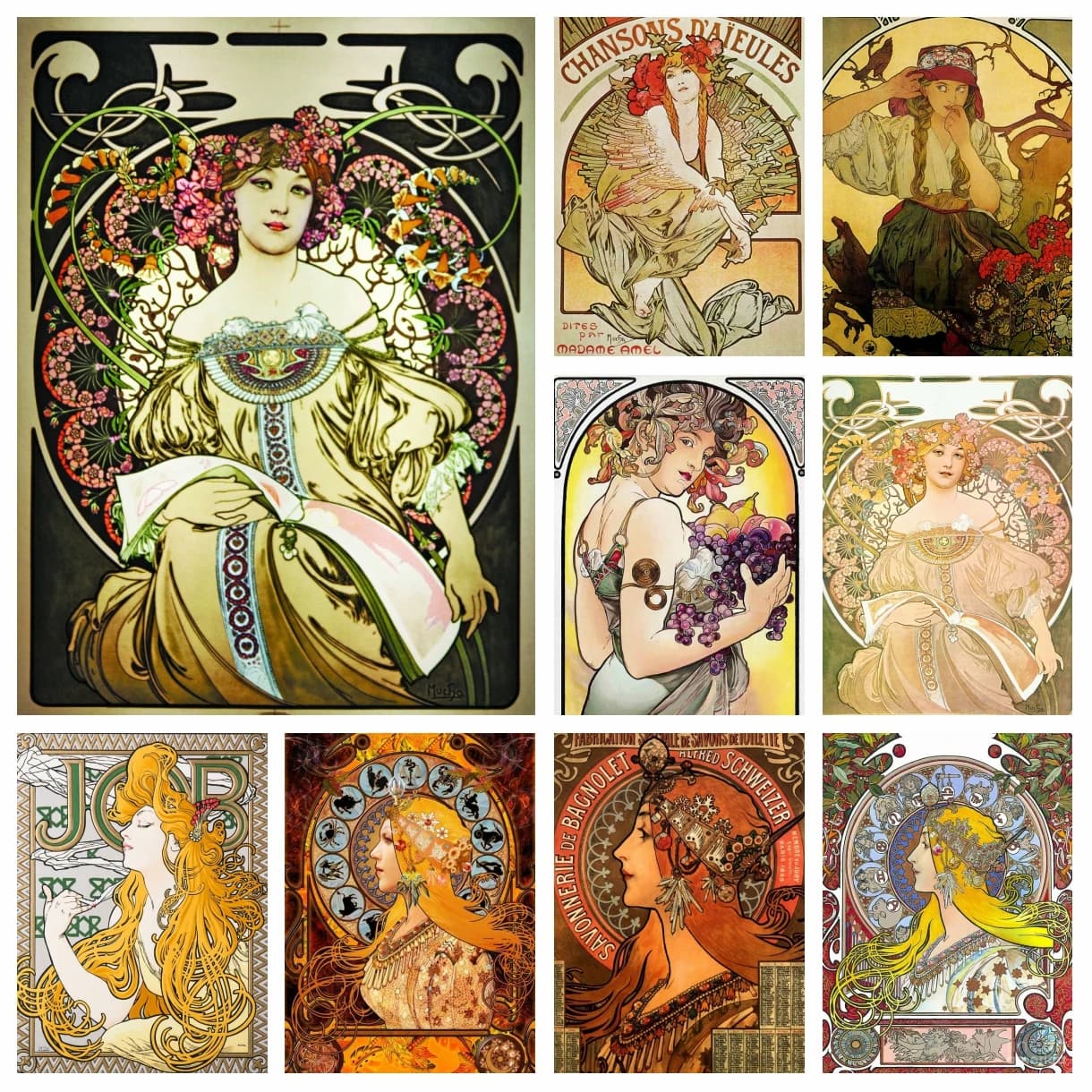 Trapano completo Alphonse Maria Mucha Pittura Kit ricamo diamante Stile classico barocco Arte Punto croce Immagine Mosaico Decorazioni per la casa