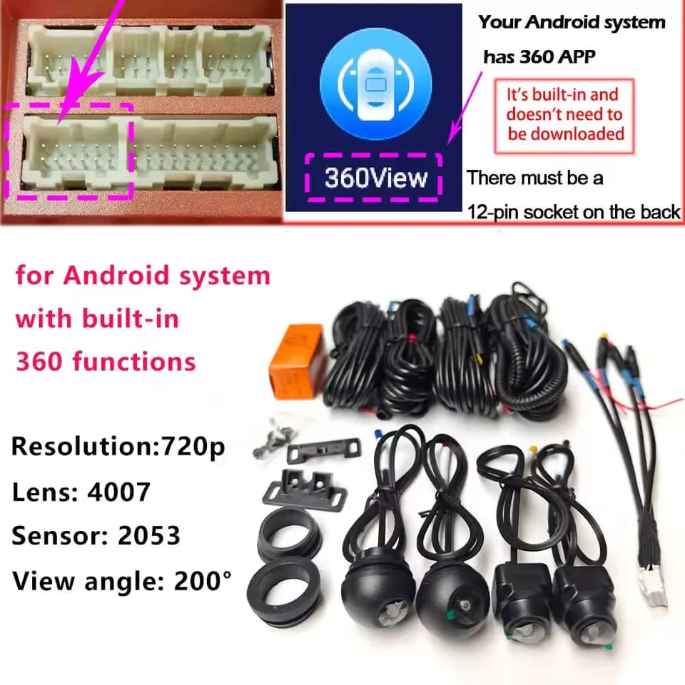 C1080P 360 ° Panoramic camera HD rear/front/left/right 3D 360 Bird View Panoramic accessories for Android car radio