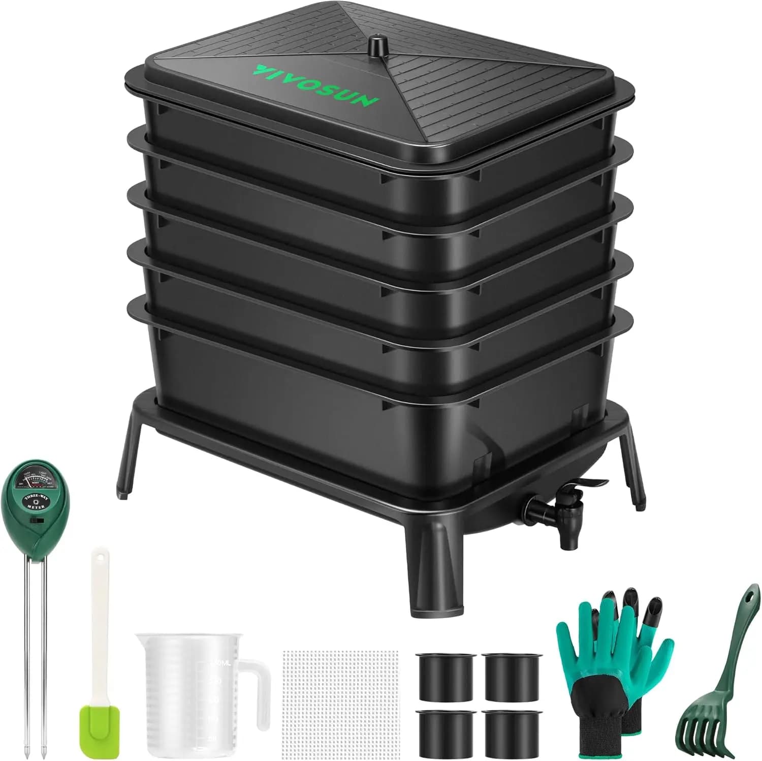Indoor Outdoor Use 5-Layer Plastic Worm Compost Bin for Easy Food Waste Recycling