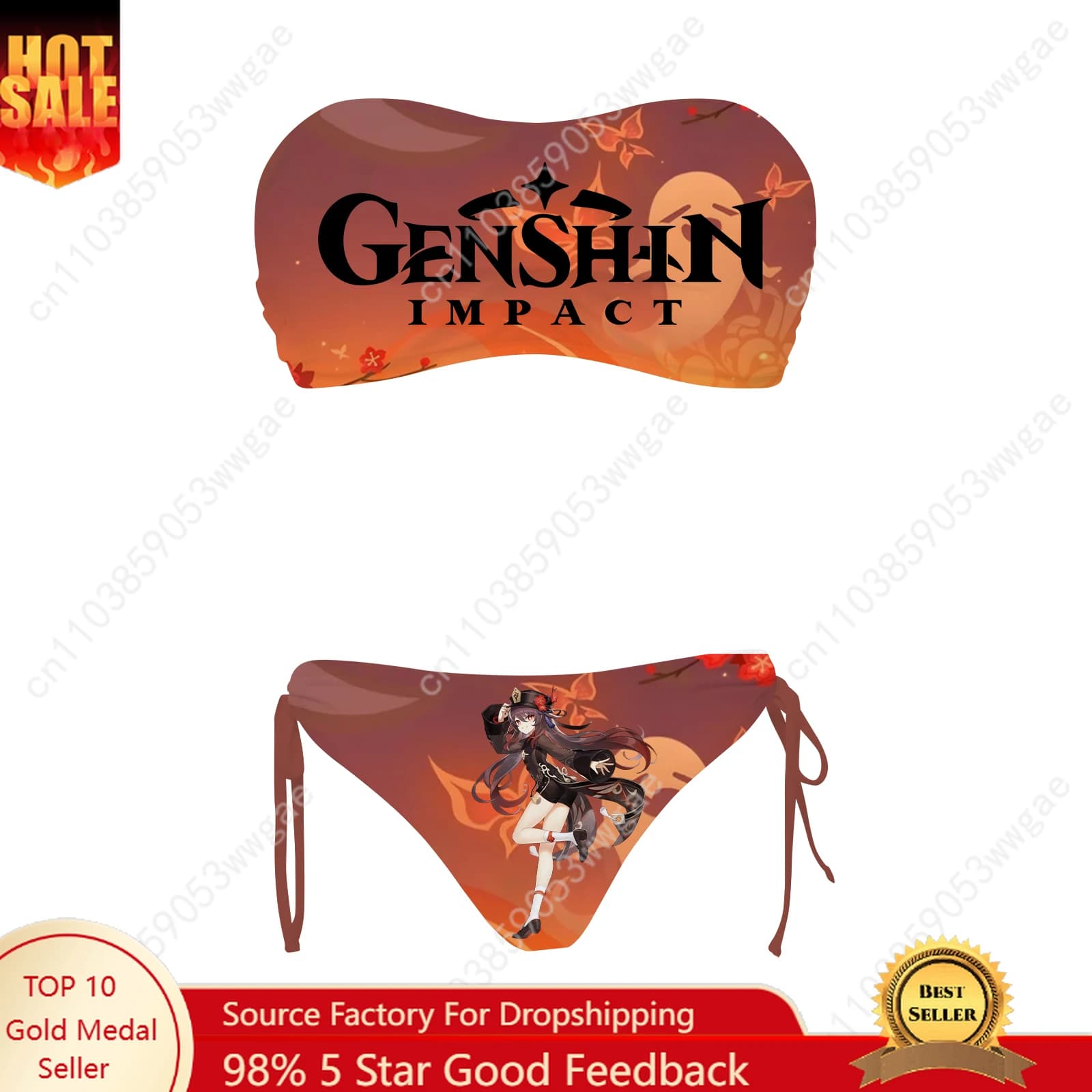 Genshin Women's walnut swimsuit with two-piece drawstring, custom bathing suit, swimming pool, beach, bikini, custom swimsuits