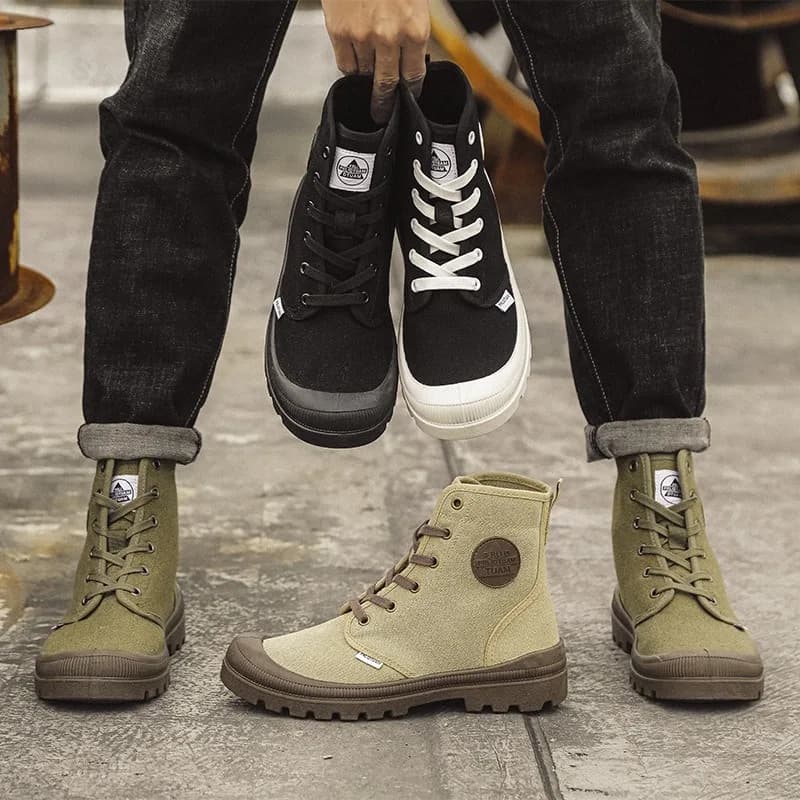 Scarpe di tela da uomo Stivali alti alla moda Outdoor Comodi alpinismo nella giungla Stivali con plateau con fondo largo Scarpe da trekking all'aperto