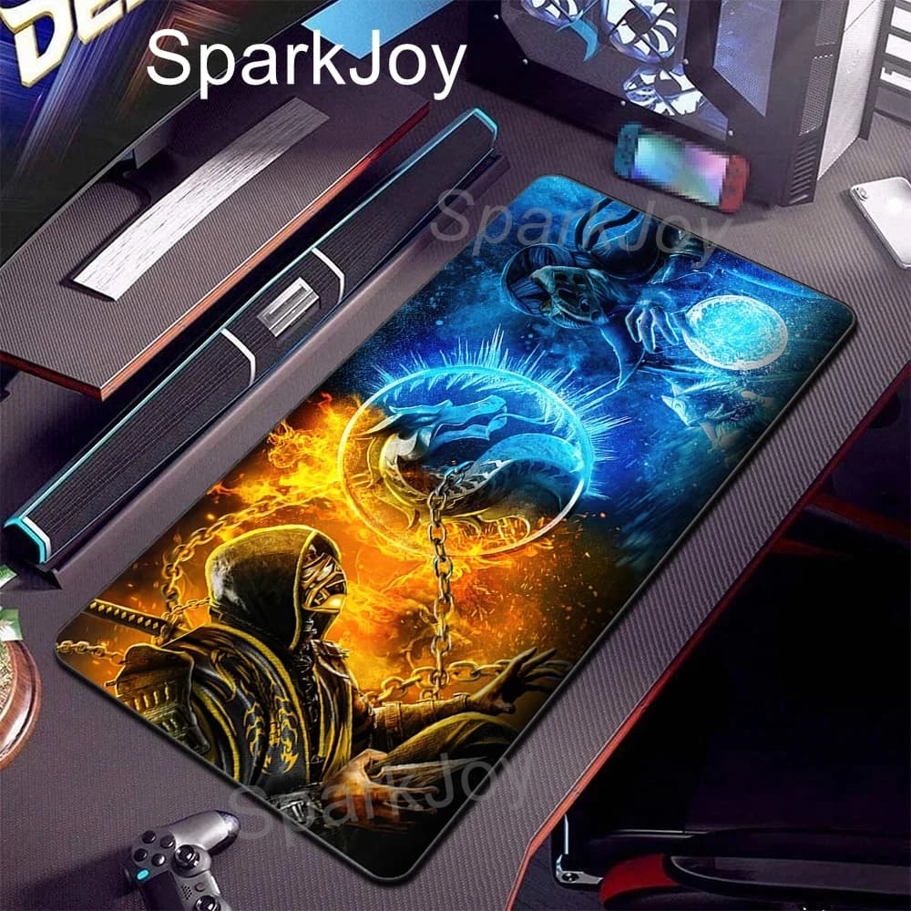 Tappetino per mouse grande con personaggi del gioco di lotta Mortal Kombat, tappetino da scrivania con superficie in tessuto morbido, base in gomma antiscivolo, tappetino per tastiera resistente
