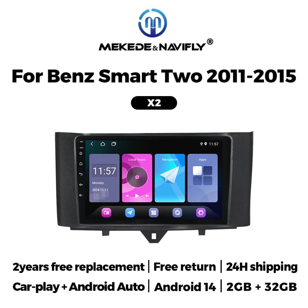 NaviFly Wireless CarPlay Android Auto Radio per Smart Fortwo 451 2011 -2015 Sistemi intelligenti per auto BT FM Stereo 2 din autoradio