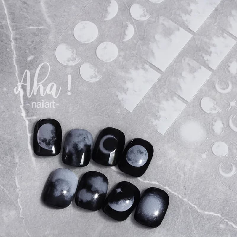 Adesivi per nail art traslucenza 3D Luna/Stella/Nuvio Decalcomanie per unghie ultrasottili 3d Autoadesive Nuvola bianca Luna Stella Cursori Kawaii *