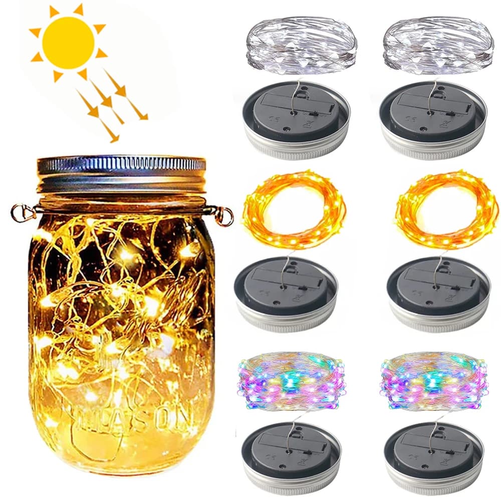 Barattolo di muratore coperchio fata luce energia solare impermeabile decorativo barattolo fai da te, bottiglia luce decorazione da giardino luci di natale decorazione di nozze