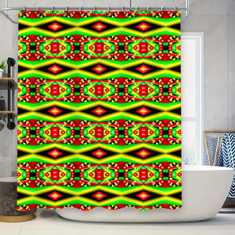 Tenda da doccia caleidoscopio Tappetino da bagno decorativo Verde Rosso Giallo Modello Arazzi per la decorazione domestica Dimensioni 180x245 cm