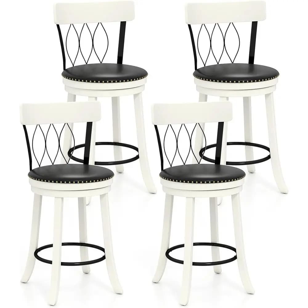 Set di 4 sgabelli da bar girevoli da 26 pollici con cuscino, schienale ergonomico e poggiapiedi, sedie imbottite in legno di gomma per bancone