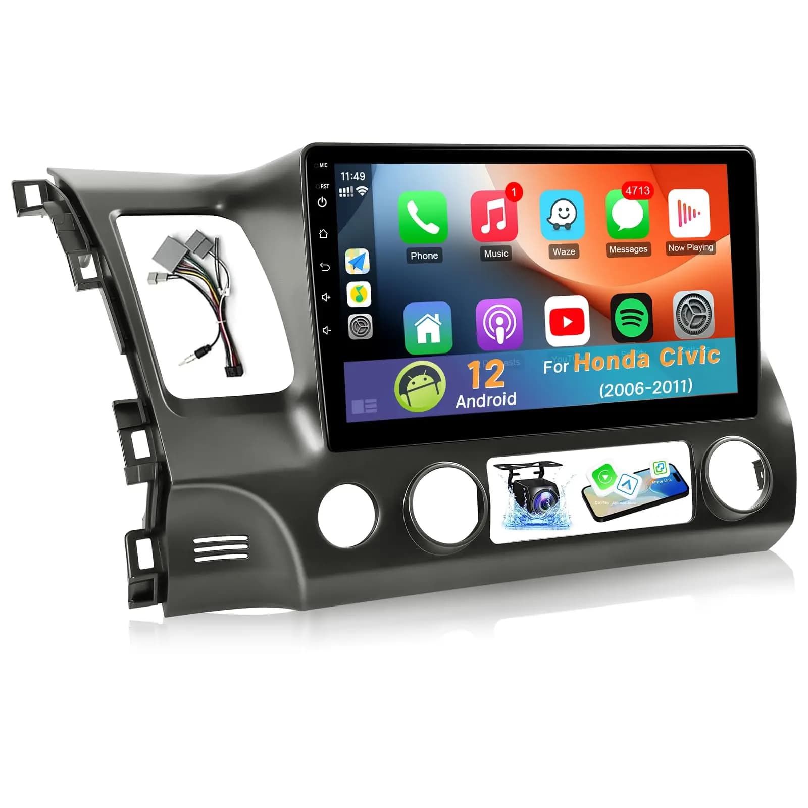 Touchscreen IPS da 10.1 pollici Navigazione GPS nel cruscotto Bluetooth WiFi SWC Telecamera di backup per Honda Civic 2006 2007 2008 2009 2010 2011