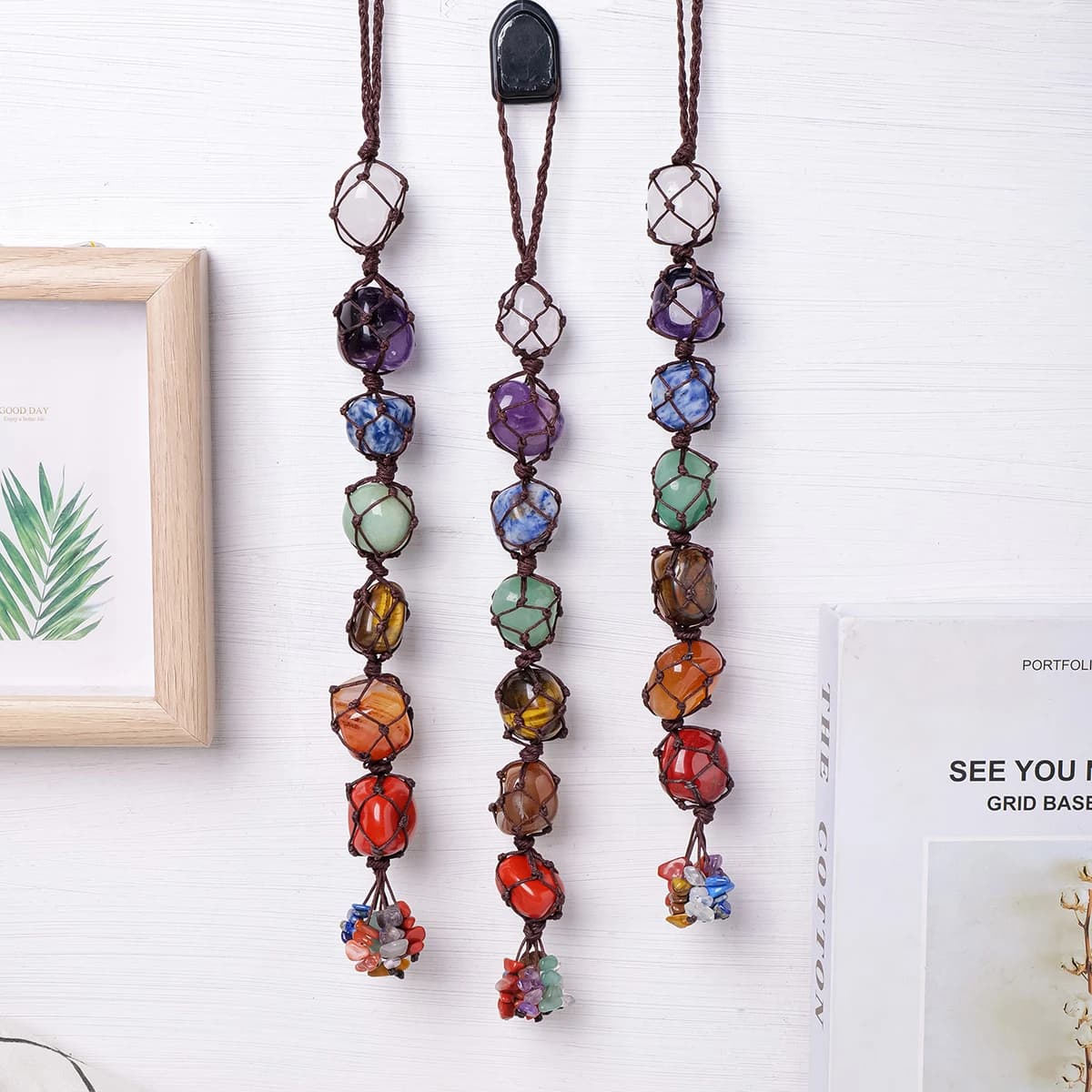 1pc cristallo naturale Chakra Rolling Stone ciondolo gancio per auto cristallo lucido casa Feng Shui gioielli appesi regalo di festa