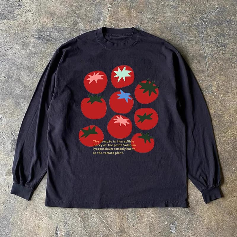 T-shirt a maniche lunghe in puro cotone pesante anni '90, design pomodoro, stile Hong Kong, unisex, sensazione moda per coppie, 300 grammi