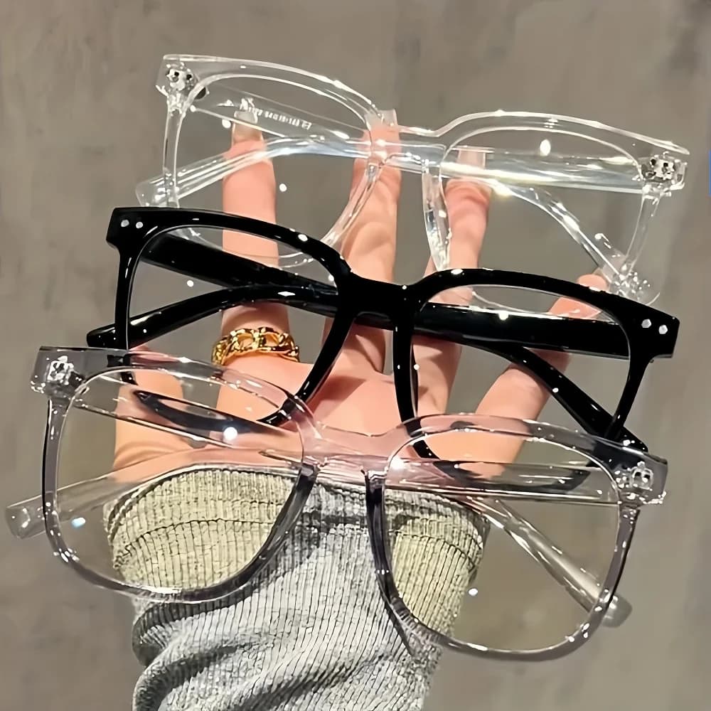 3 pairs of universal fashion glasses, glasses with square frame, fashionable campus style, transparent black frame, return to school