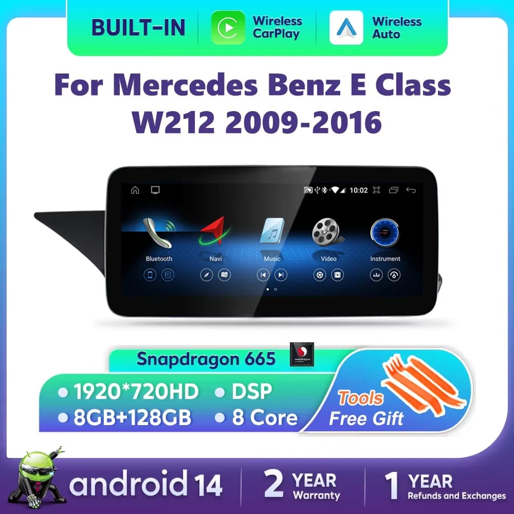 For Mercedes Benz E Class W212 2009-2016 Wireless CarPlay Android Auto Radio Car Multimedia Player Navigation GPS DSP 4G