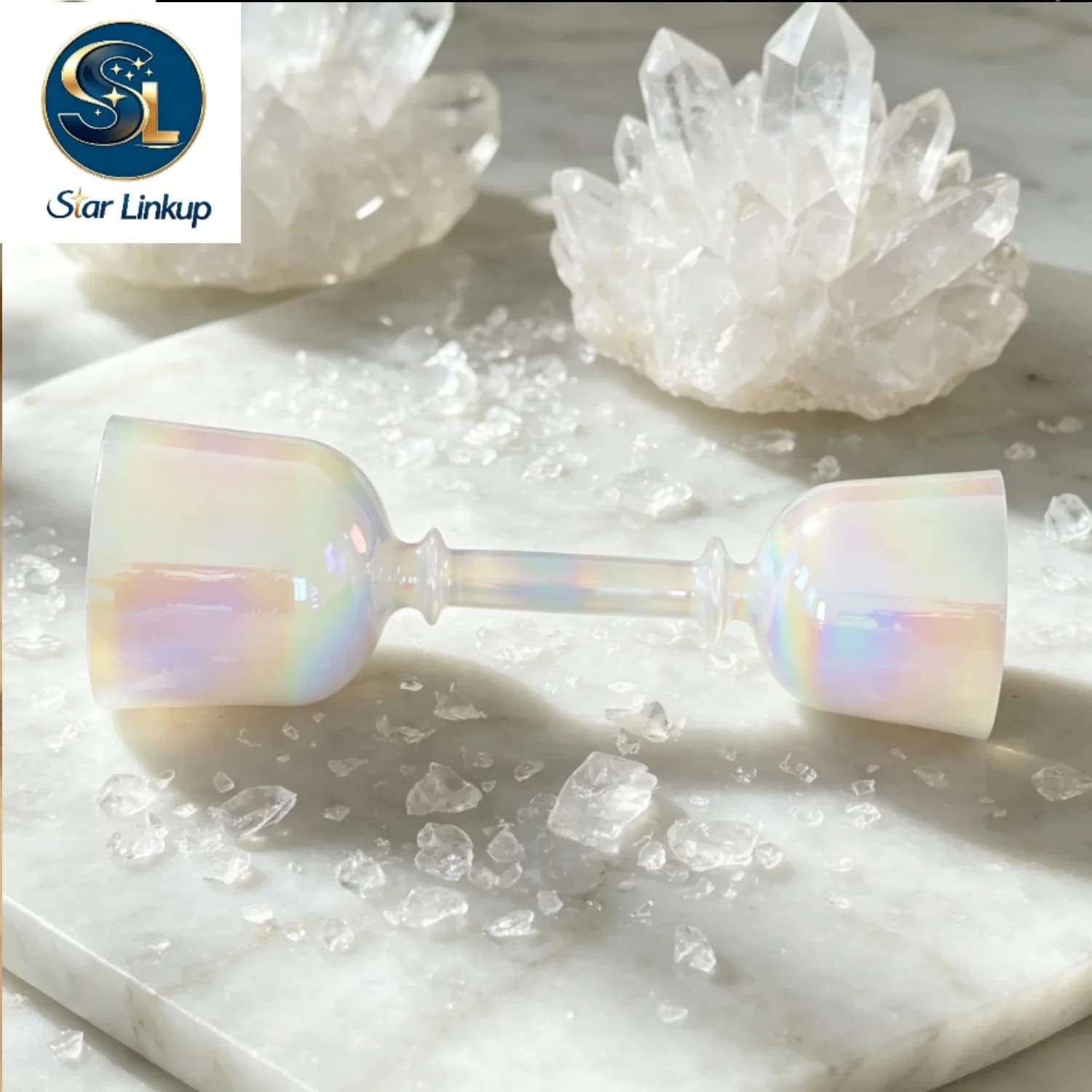 STAR LINKUP 432Hz 6-8inch Colorful Clear Double Headed Cosmic Light Crystal Hand-held Singing Bowls Comes with Mallet