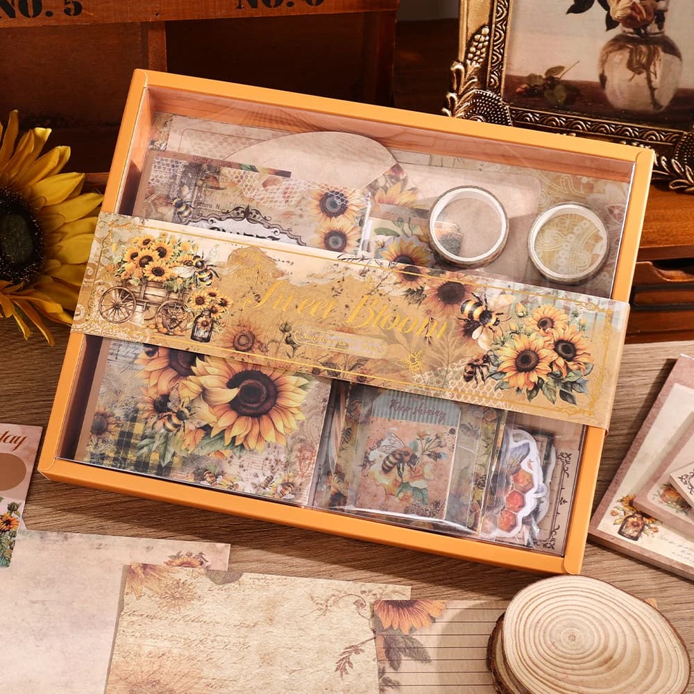1 set kit artigianale girasole vintage adesivi per notebook con nastro di carta per album misti per diario spazzatura regalo di cancelleria fai da te