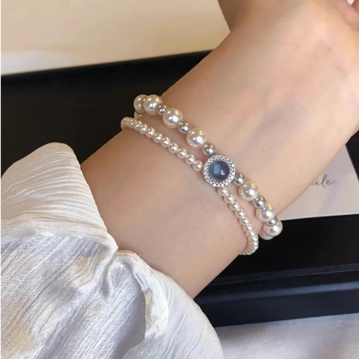 Bracciale a lacrime a sirena a doppio strato Perla imitazione Acquamarina Stringa a mano da donna Ins Distintivo Nicchia Luce Gioielli di lusso